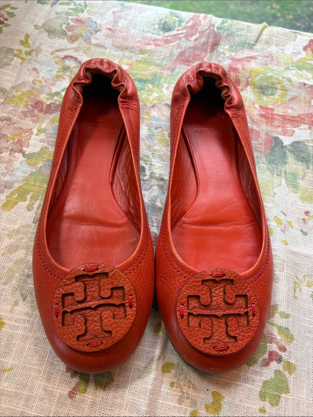 Tory Burch Red-Orange Leather Reva Logo Ballet Flats 9.5